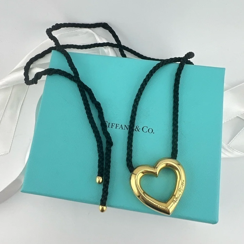 RARE Vtg. Tiffany & Co. Paloma Picasso Diamond Heart Silk Necklace 28g
